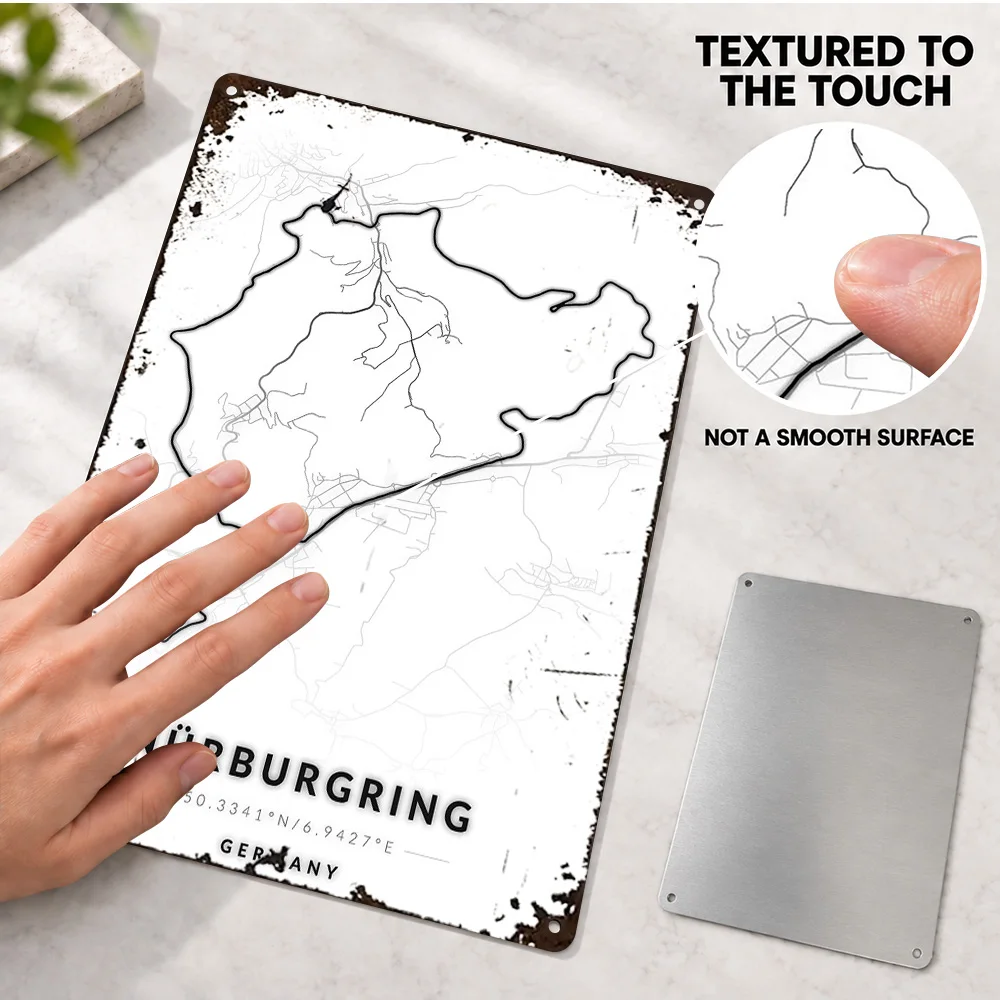 Nurburgring Map Printed Poster Customized Aluminum Metal Sign Minimalist Linework Wall Art For Games Room Driver Birthday Gift