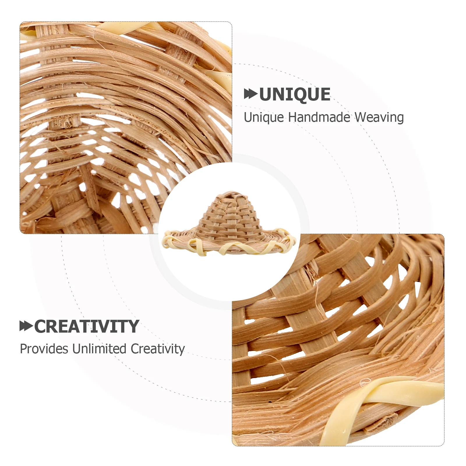 Chapeaux de tissage de paille faits à la main, 5 pièces, pour bricolage: Mini casquette artisanale, ornements avec motif en rotin naturel, idéal pour la décoration de la maison de poupée et