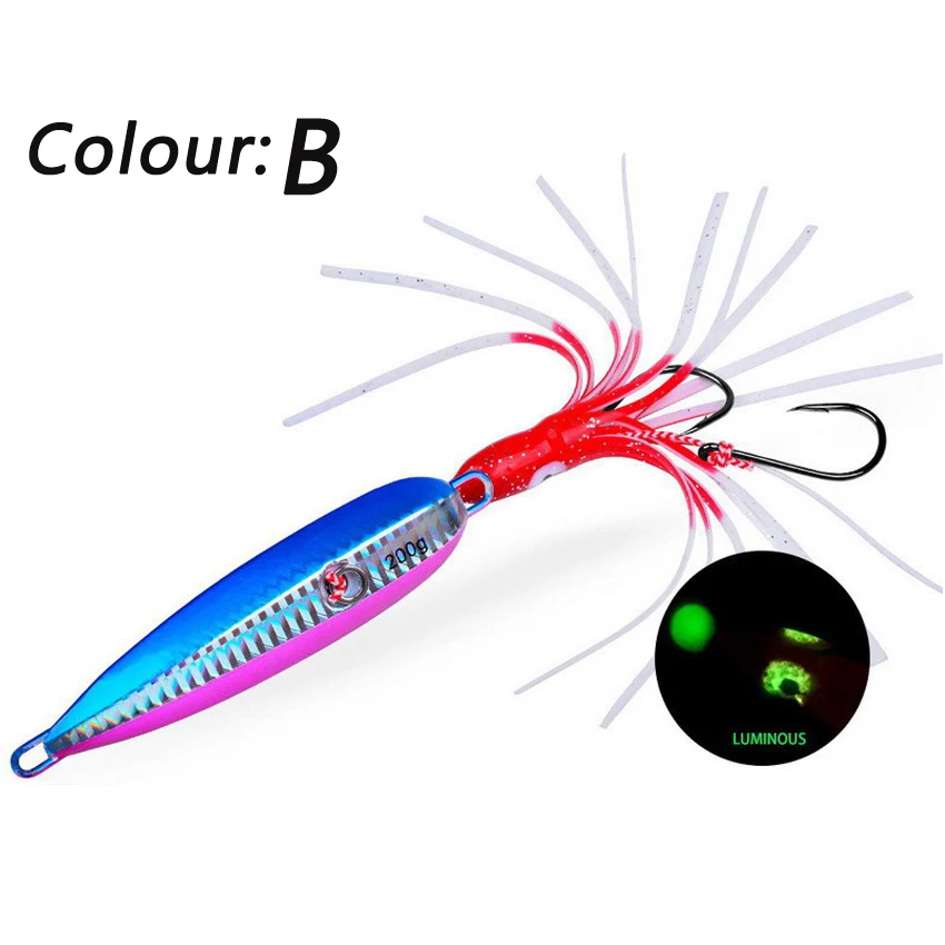 1PC Slow Pitch Jigging Lure Dual Hook Glow-in-the-Dark Slow Jig Fishing Bait 60g-180g 200g For Offshore Saltwater Boat Fishing
