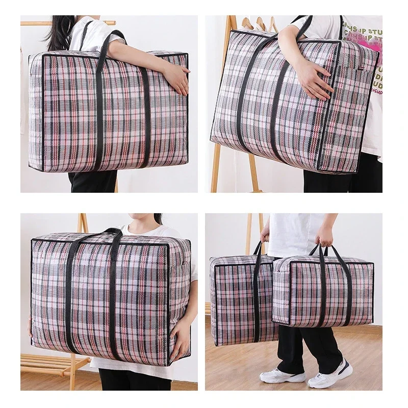 Stripe Woven Bag Large Capacity Storage Moving Bags Clothes Quilt Blanket Luggage Packing Package Zipper Tote Home Organizer