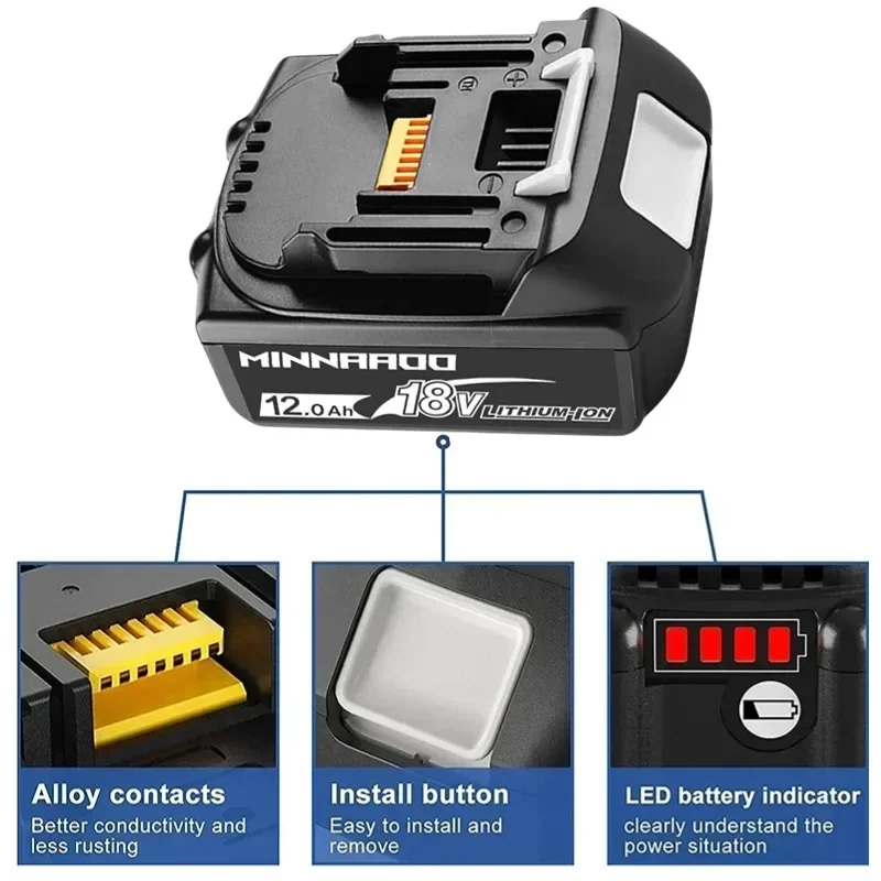 Imagem -05 - Bateria de Lítio para Makita Bateria para Ferramentas Elétricas com Led 18v 12ah Lxt Bl1860b Bl1860 Bl1850 Novo 2024