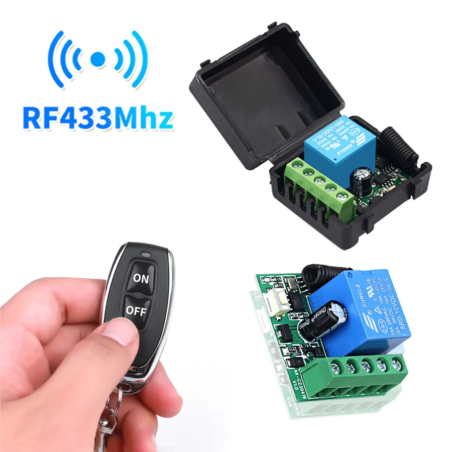 Pilot RF433Mhz bezprzewodowy włącznik światła DC 12V 1CH 10A przekaźnik-odbiornik nadajnik do drzwi zamek elektromagnetyczny moduł DIY