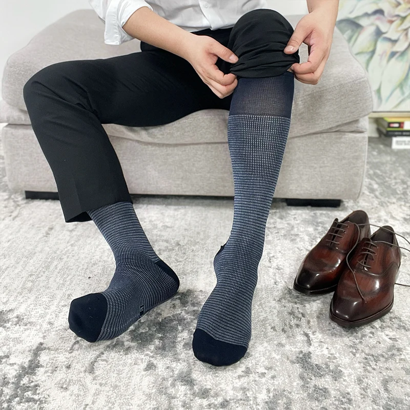 Dress Socks Men\'s Business High Socks Men Cotton Formal Dress Socks Fashion Men\'s Black Dress Socks Male Suit Black Dot Socks