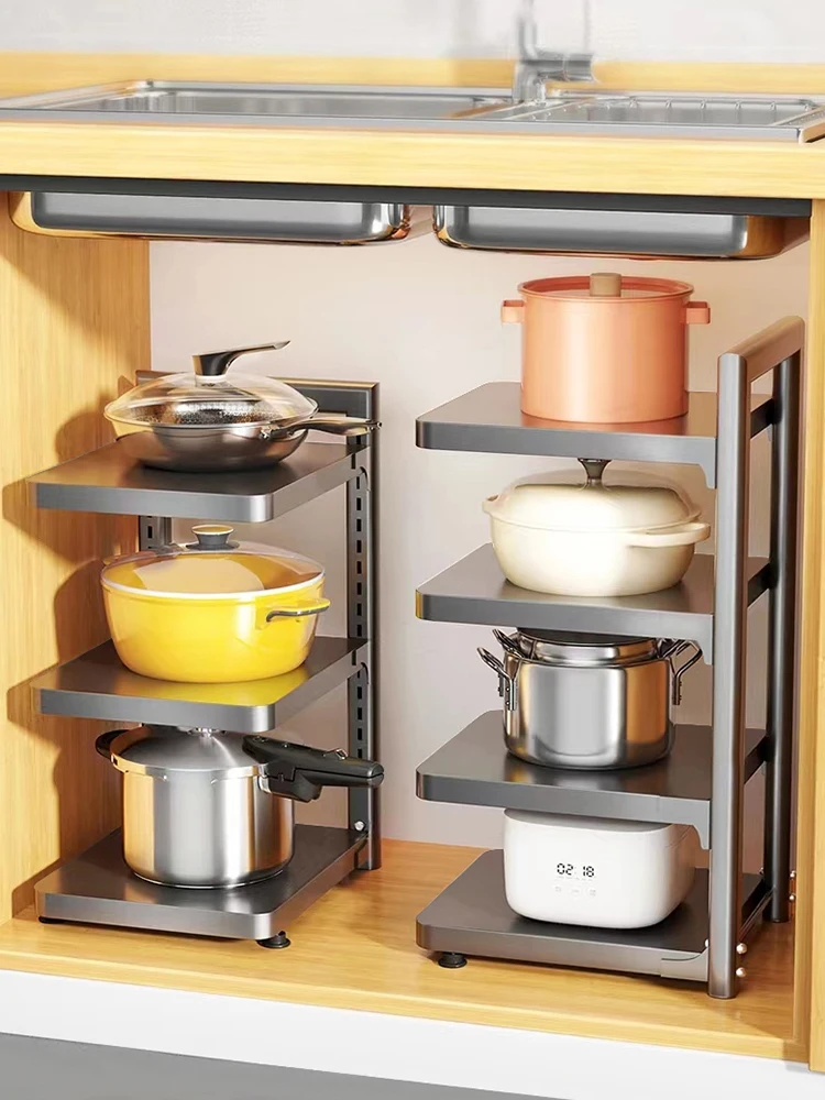 Kitchen Storage Rack Countertop Cabinet Pot Holder Wall Mounted Dual Use Nordic Style Organizing Tool for Everyone