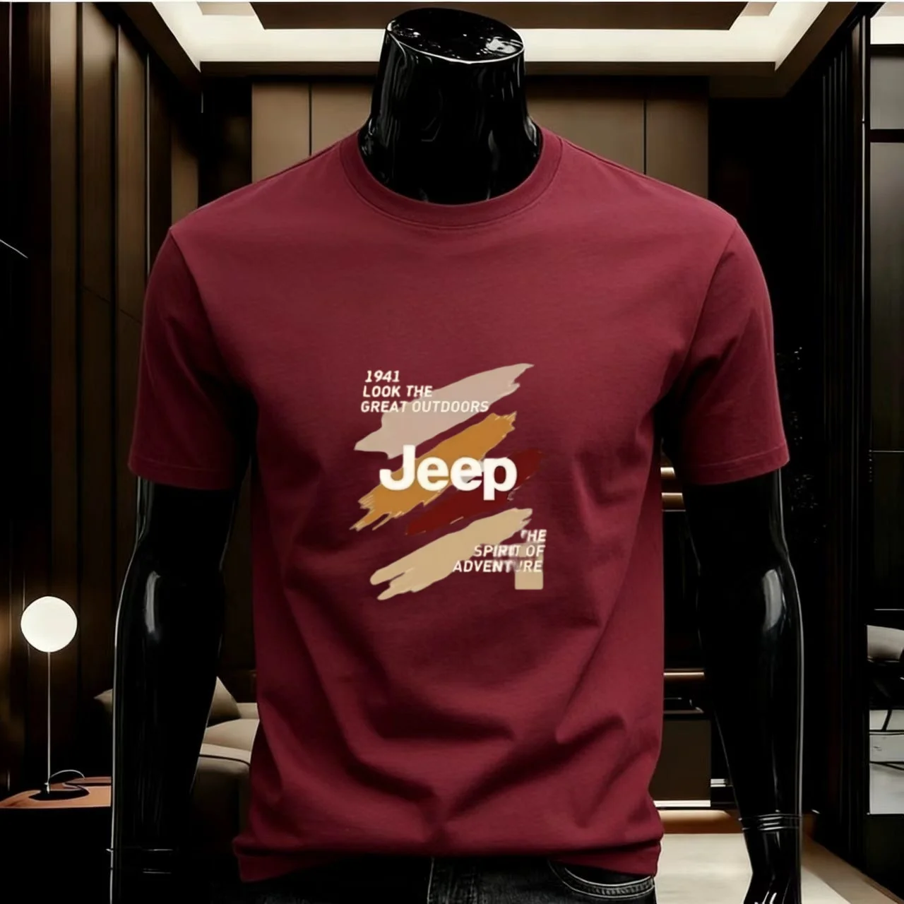 Summer Jeep High-Quality T-Shirt, with a Round Neckline, Made of Pure Cotton, Breathable and Comfortable. Men's Casual Style, Wi