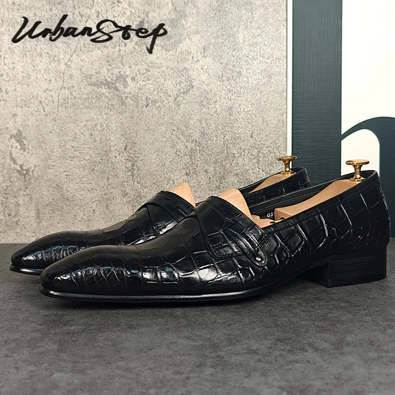 Luxury Men Loafers Shoes Croco Print Slip On Casual Mens Dress Shoes Black Office Wedding Leather Loafers Shoes For Men