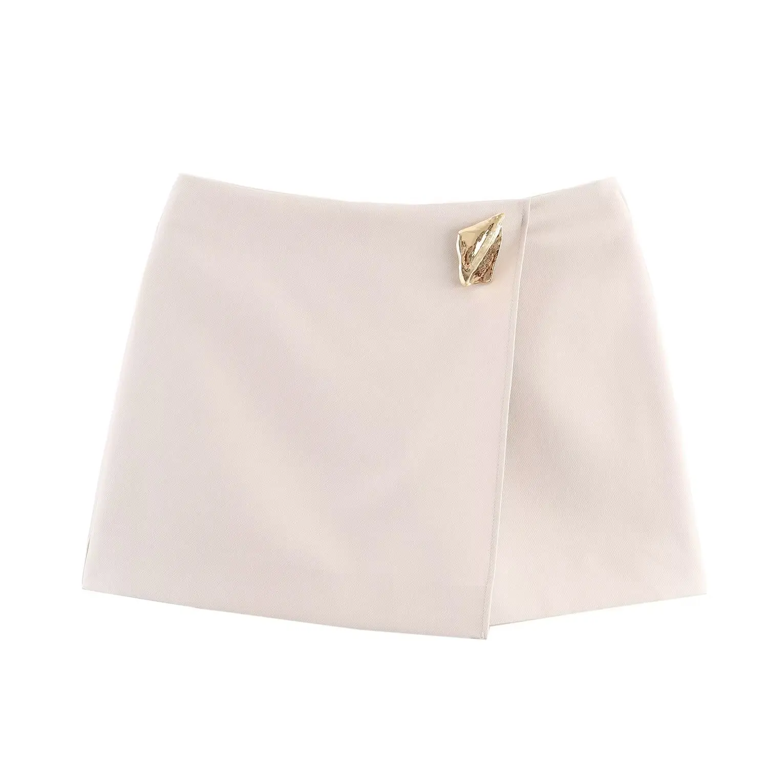 BSAY Autumn New Product Women's Wear 2025 French Minimalist Style High Waist Asymmetric Metal Decorative Casual Shorts