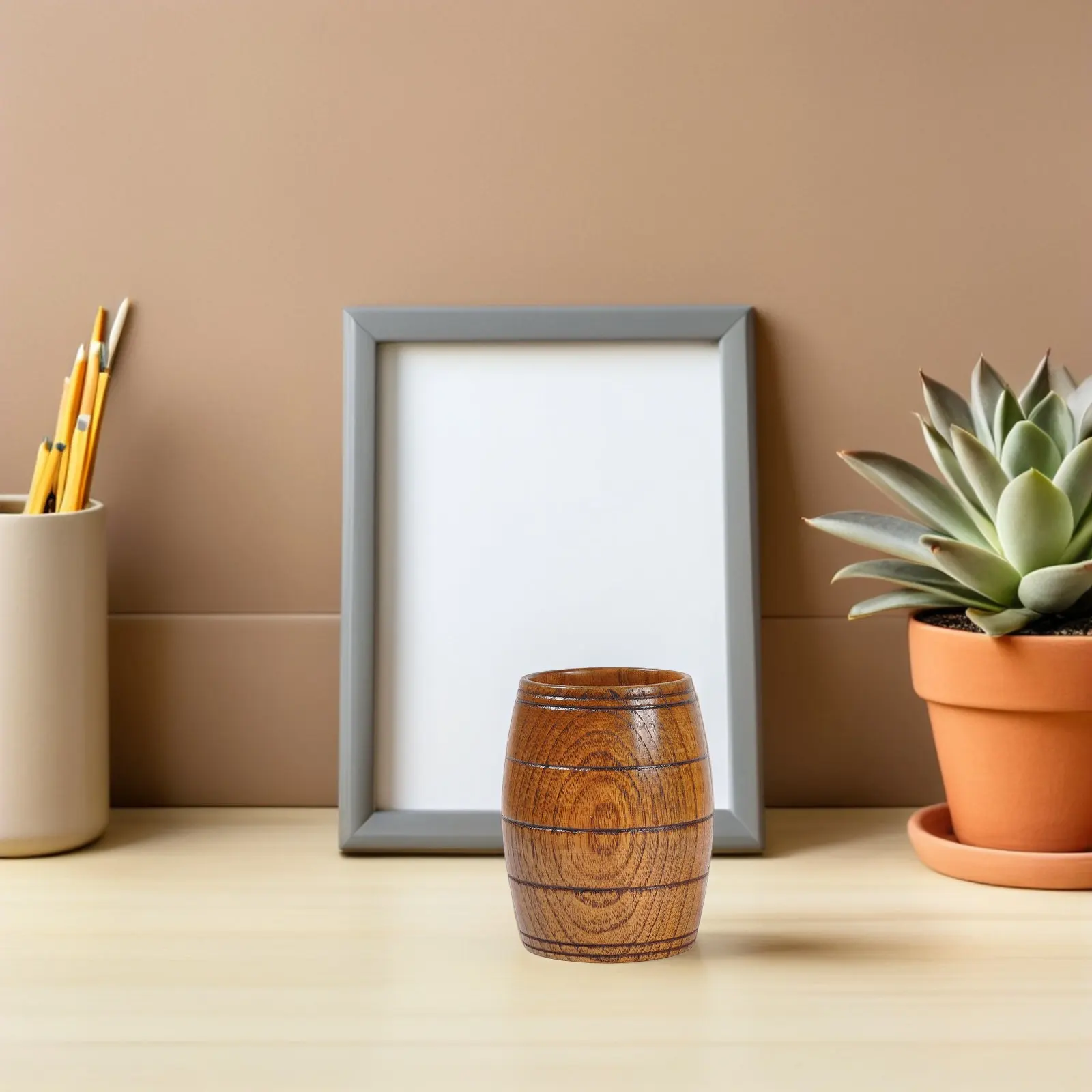 Natural Wood Beer Barrel Shaped Cup 175Ml Rustic Wooden Mug for Coffee Tea Water Beverages Home Office Restaurant Bar Decor