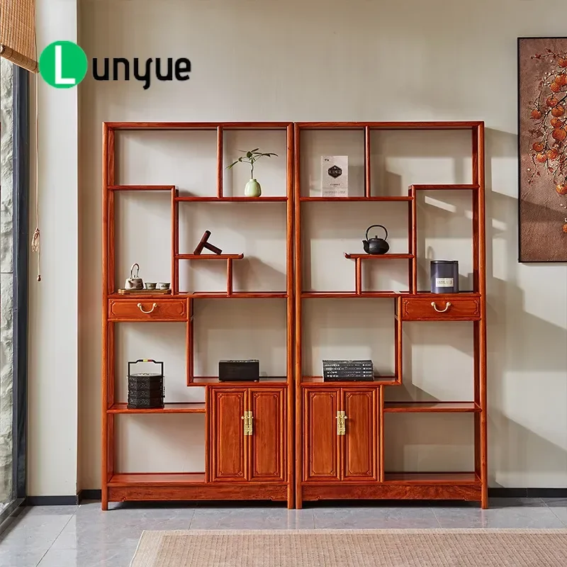 Mahogany Rosewood Bogu Frame Classical Chinese Duobao Pavilion Antique Display Collection Rack for Living Room Entrance