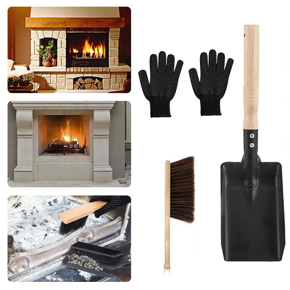 

Fireplace Cleaning Hearth Set Ash Stove Brush Chimney Shovel Ash Steel Dustpan Wood Burner Kitchen Garden Coal Ash Shovel Scoop