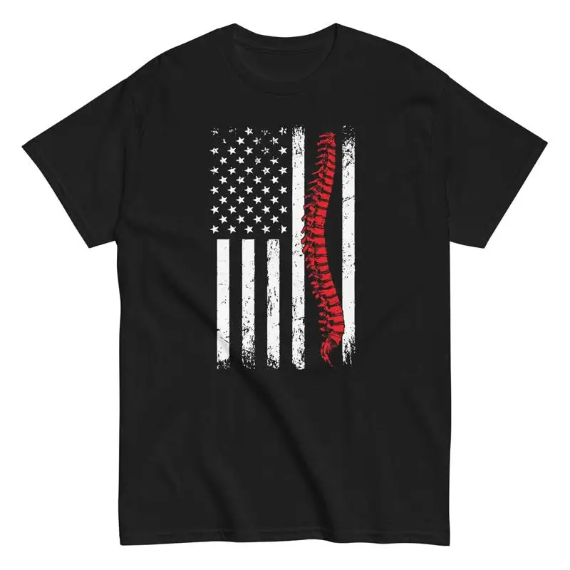 تي شيرت بتقويم العمود الفقري الوطني بعلم أمريكي بعلم العمود الفقري #1