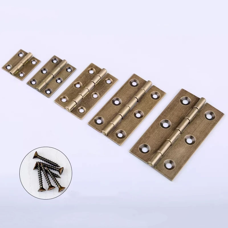 European 20PCS Solid Brass Furniture Hinges Antique Wood Cases Gift Box Hinges Cupboard Kitchen Cabinet Door Hinges+Screws