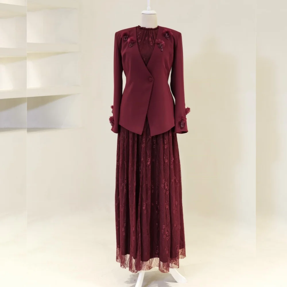 

Индивидуальное классическое вечернее платье из двух частей для свадебной вечеринки, кружевное, со стразами, с длинными рукавами, А-силуэт, длинное, элегантное