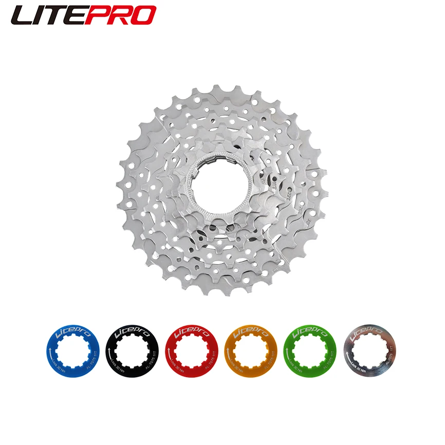 JKLitepro Folding Bicycle 11-28T/30T External 7 Speed Flywheel With Colorful Cap Cassette Freewheel Chrome Steel For Brompton