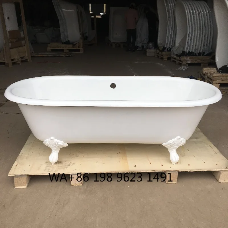 Vintage Antique Style Freestanding Bathtub High Durable Cast Iron Enamel Soaking Bath Tub with Support Legs for Home Bathroom