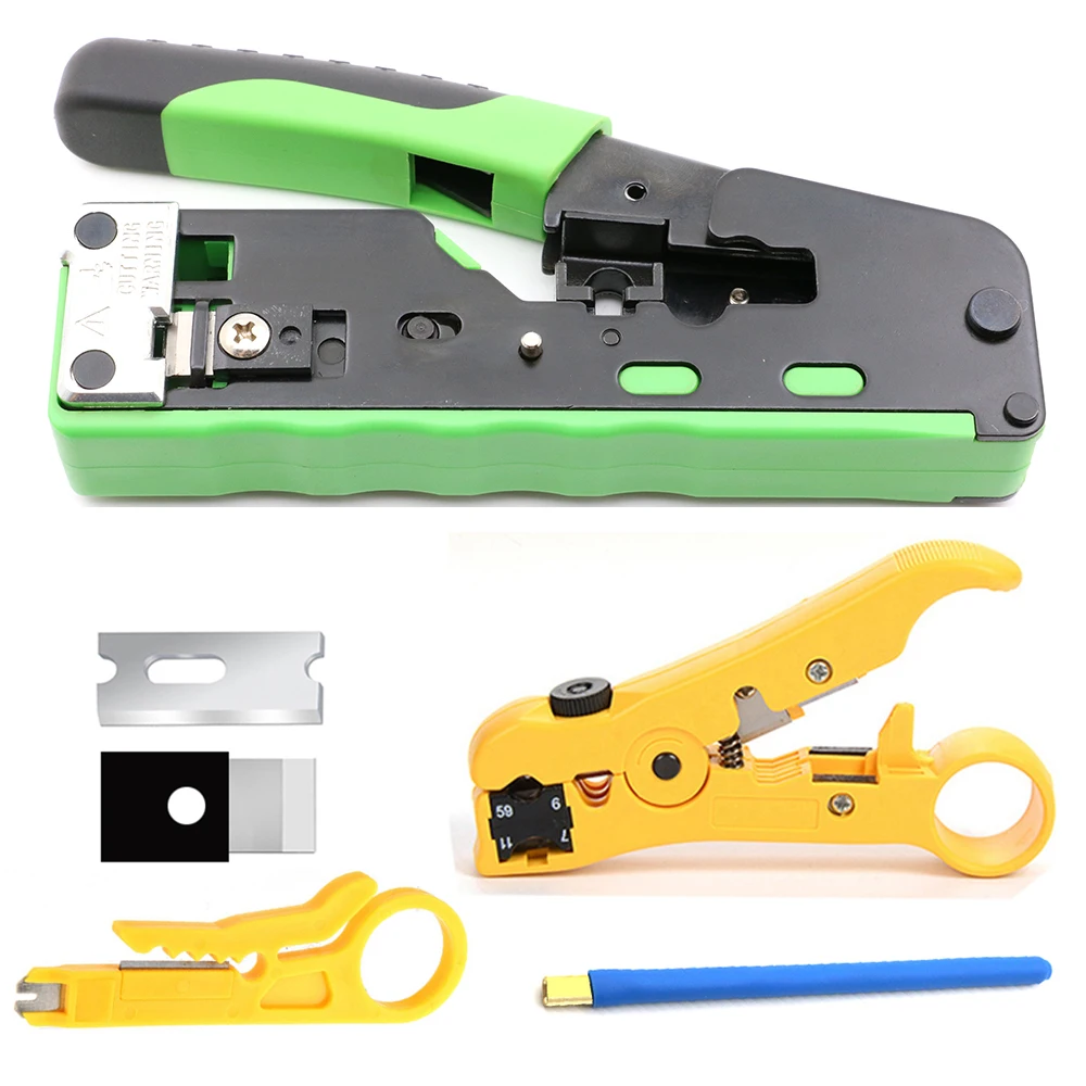 rj45 cat5 cat6 cat6a cat7 crimper crimping hand tools network clip networking stripper rg45 ethernet cable crimp clamp tongs cut