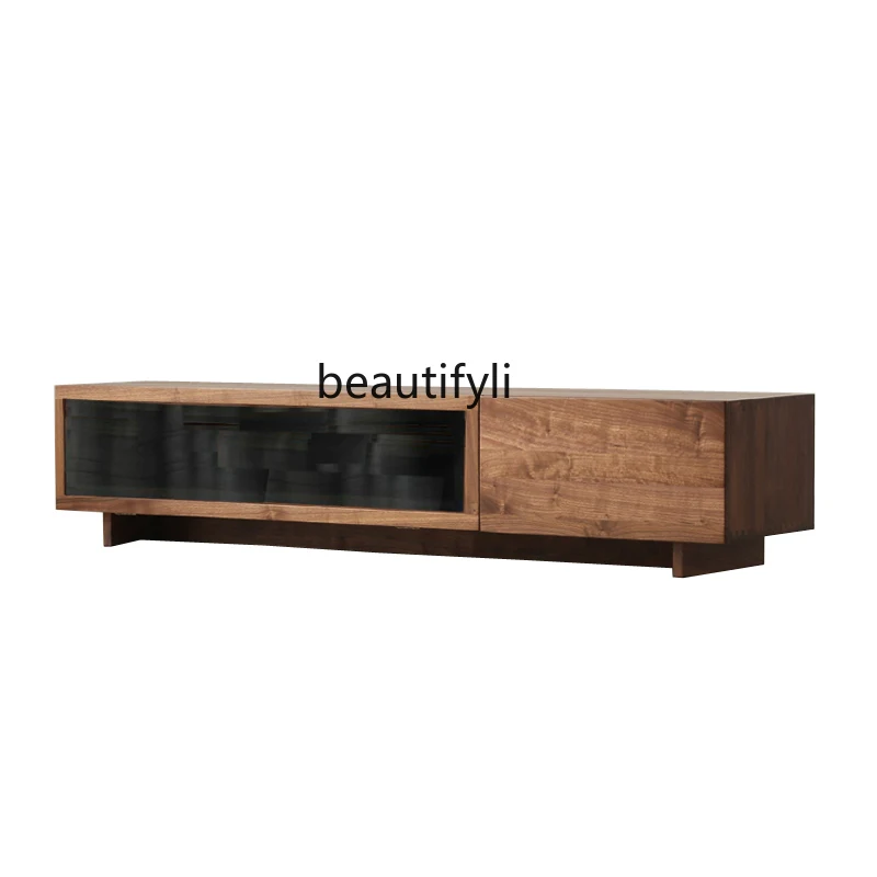 

Nordic Walnut Solid Wood Glass TV Cabinet Japanese Simple White Oak Cherrywood TV Low Cabinet Small Apartment furniture