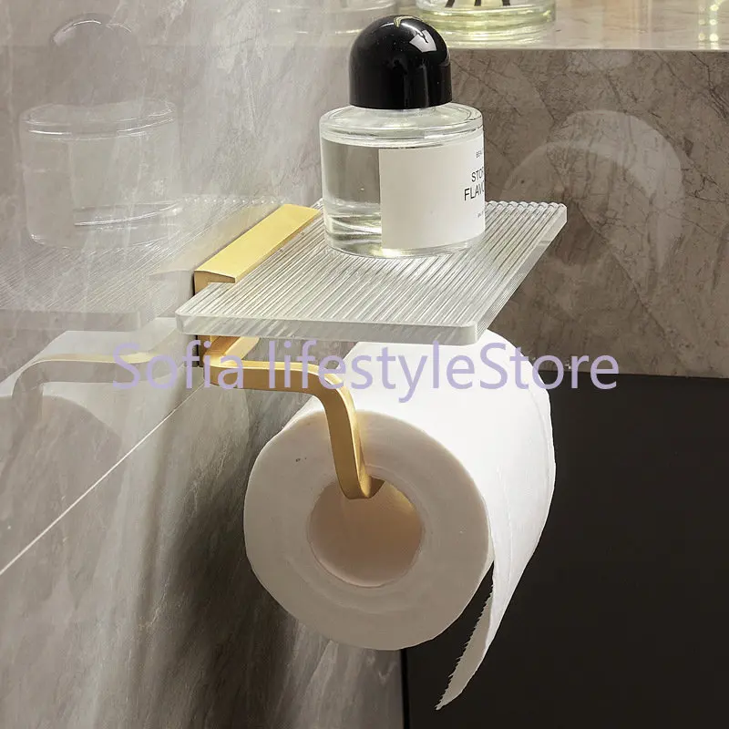 

Aluminum+Acrylic Wall Mounted Toilet Paper Holder Shelf Tissue Roll Box Toilet Cell Phone Stand Racks Bathroom Accessories Home