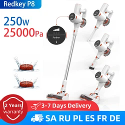 Redkey P8 무선 진공 청소기, 강력한 흡입, LED 헤드라이트 및 디스플레이, 30 분 긴 작동 시간, 분리형 배터리, 250W, 25Kpa