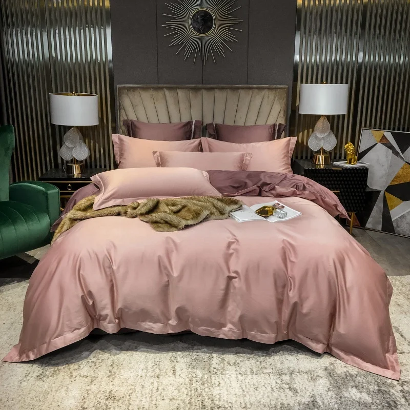 

100% Long-staple Cotton Bed Sheets Pink Comforter Set Hotel Bedding Set