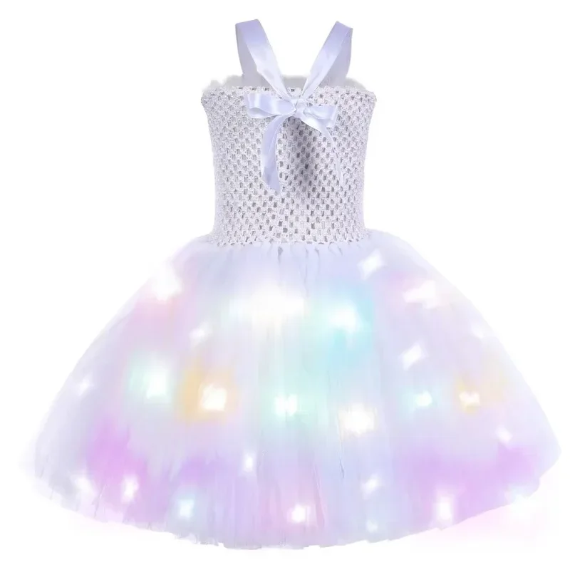 Newest LED White Angel Dresses for Girls Halloween Lighting Character Dressing with Wings Pure Angel Girls Dresses 0-12 Costume