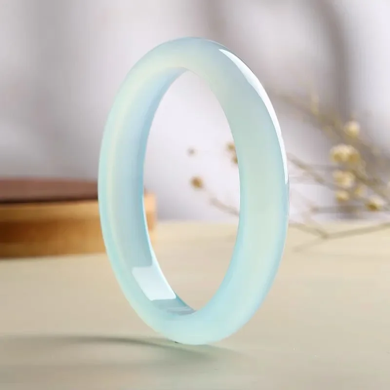 

JiaLe/Natural Brazil Glacier Blue Agate Bangle Accessories Women Fine Jewelry Banquet Party Flat Bar Bracelet GirlFriends Gifts