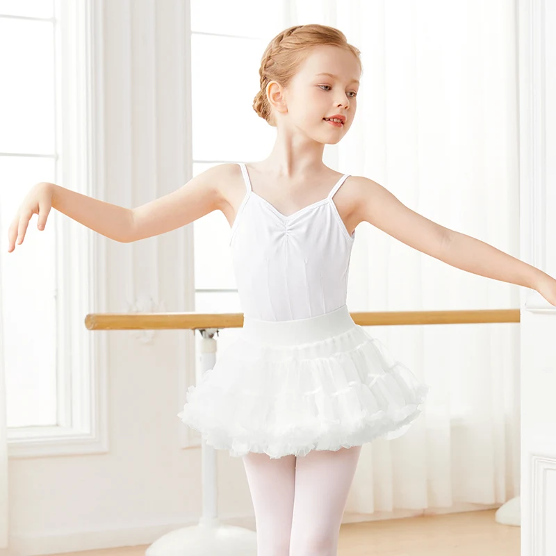 Girls Kids Ballet Tutu Ballet Dance Skirt with Lining Fluffy Cake Skirt Nylon Short Dance Skirt 2 Layers Cute Dance Tutu