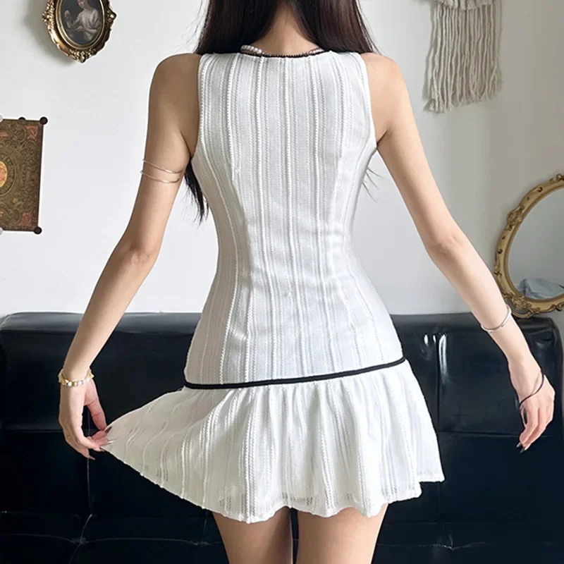 Vestido regado sexy de renda em arco feminino, decote em U, elástico, cintura alta, monocromático, mini forro, vestidos de verão, novo, 2022