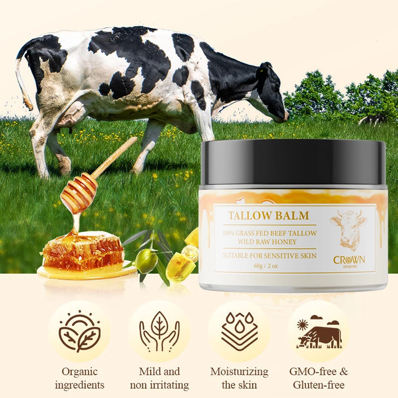 1PC Beef Tallow Paste For Skin Care, 60g Beef Neck Balm, Grass Fed Tallow Wild Honey, Face And Body Whipped Moisturizer YIFUMEI