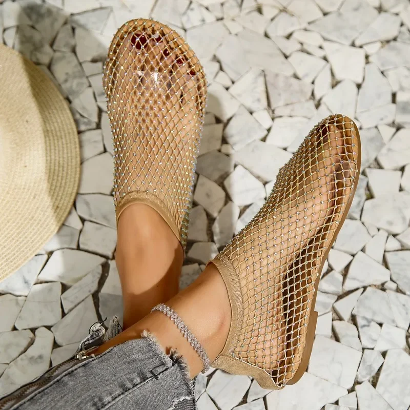 New Summer Breathable Hollow Rhinestone Sandals Boots Pullover Toe Feet Plus Size Fashion Versatile Sandals Women's Shoes