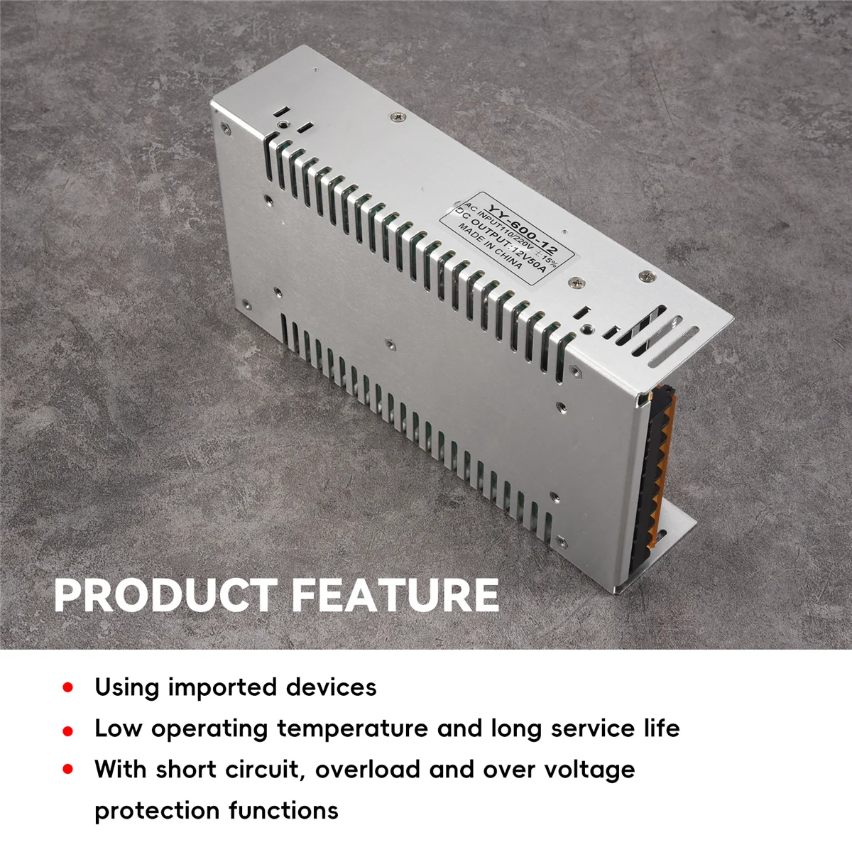 Fonte de alimentação com interruptor 12V 50A 600W para automação, lâmpadas, instrumentos, energia elétrica, petróleo e petroquímica, etc.