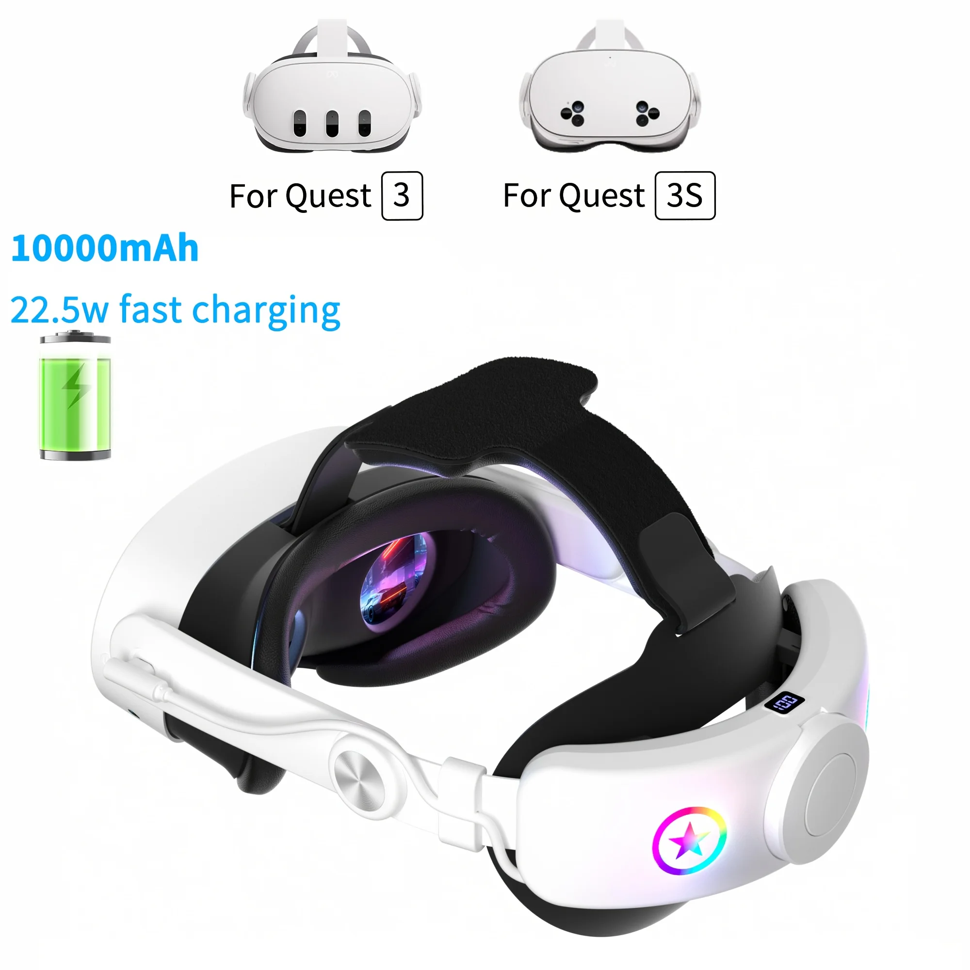 10000mAh 22.5W急速充電ヘッドストラップ META Quest 3/Quest 3S対応 快適な装着感、交換可能なエリートストラップ