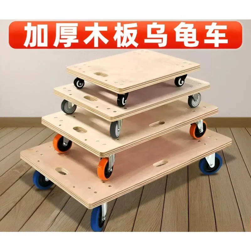 5 Inch Blue Wheel Wooden Platform Trolley, 600kg Heavy Duty 4-Wheel Transport Cart for Cargo Moving
