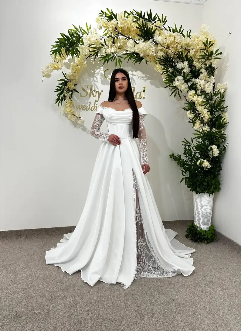 

Vestidos De Novia Lace Corset Courthouse Satin Boho Romantic Reception Dress Wedding Dress Custom