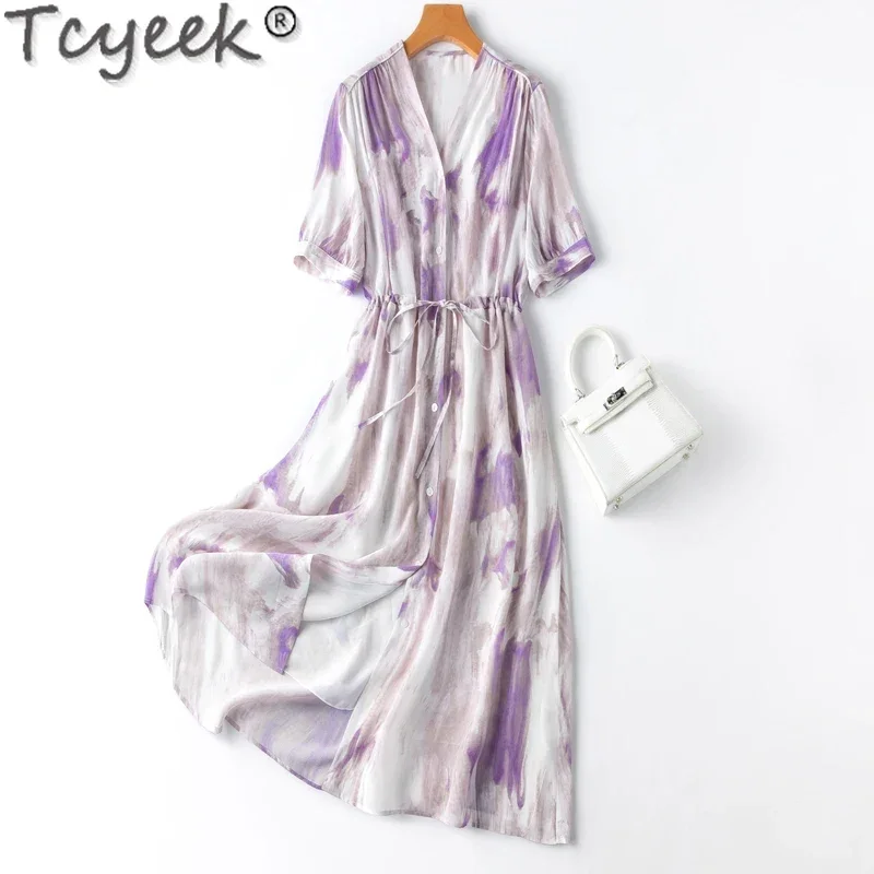 

Tcyeek 100% Mulberry Silk Dresses for Women Clothes 2025 Elegant and Pretty Women's Dresses Summer Beach Dress Vestidos De Mujer