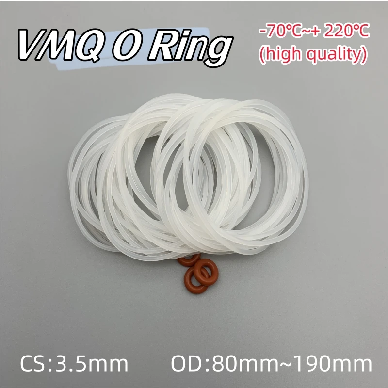 10Pcs VMQ O Ring Sealing Gaskets CS 3.5mm OD11mm ~ 190mm Silicone Rubber Insulated Waterproof Washers Round Shape White Nontoxi