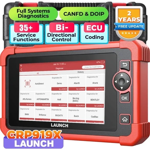 LAUNCH X431 CRP919X Elite Bi-Directional OBD2 Scanner ECU Coding Full System Diagnostic Tool 35+ Reset Services CANFD/DOIP FCA AutoAuth