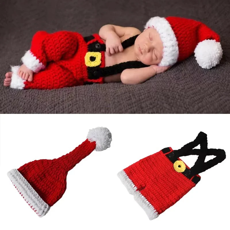 

Рождественский костюм, 2 шт./компл., наряды для фотосъемки новорожденных, очаровательный красный комбинезон на подтяжках и шляпа с длинным хвостом, реквизит для детской вечеринки