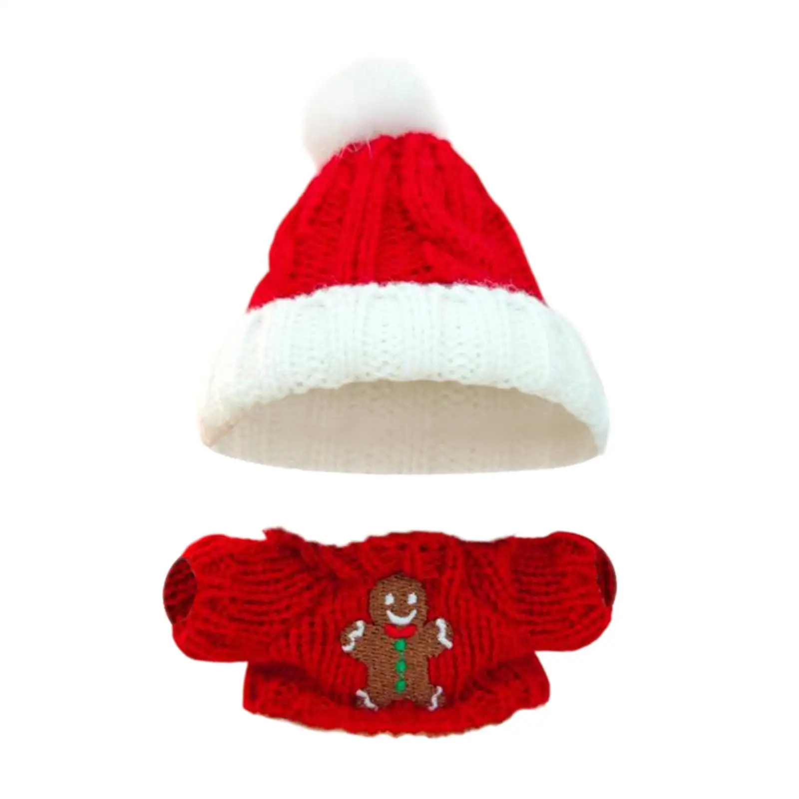 15 cm-17 cm Puppenkleidung, Puppen-Outfit, Lebkuchenmann-Pullover mit Weihnachtsmütze, Weihnachtsgeschenk, weiche Foto-Requisiten, Weihnachtskostüm