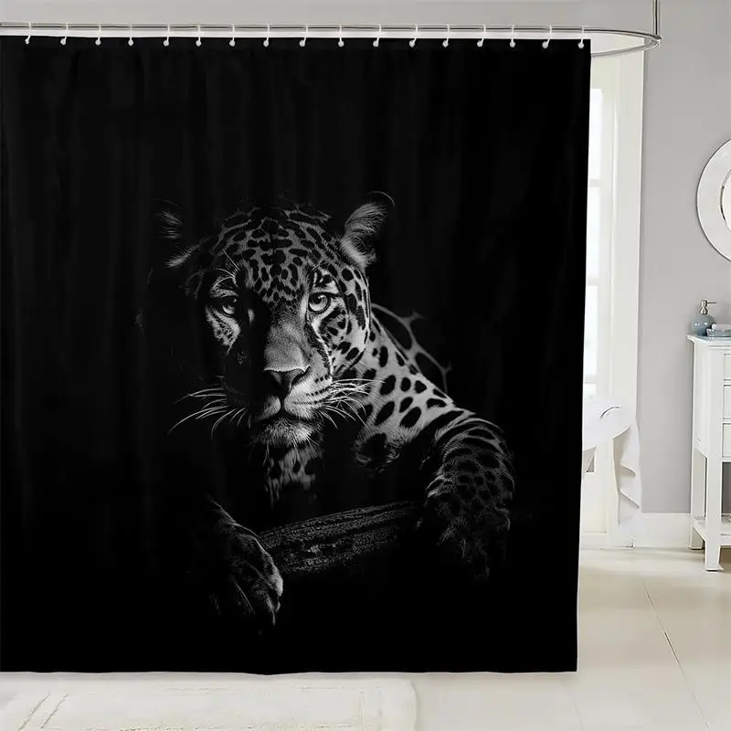 Wildlife Tiger Leopard Shower Curtain Red Rose Pink Floral Jungle Wild Animals Bath Curtains Polyester Home Bathroom Decor Set