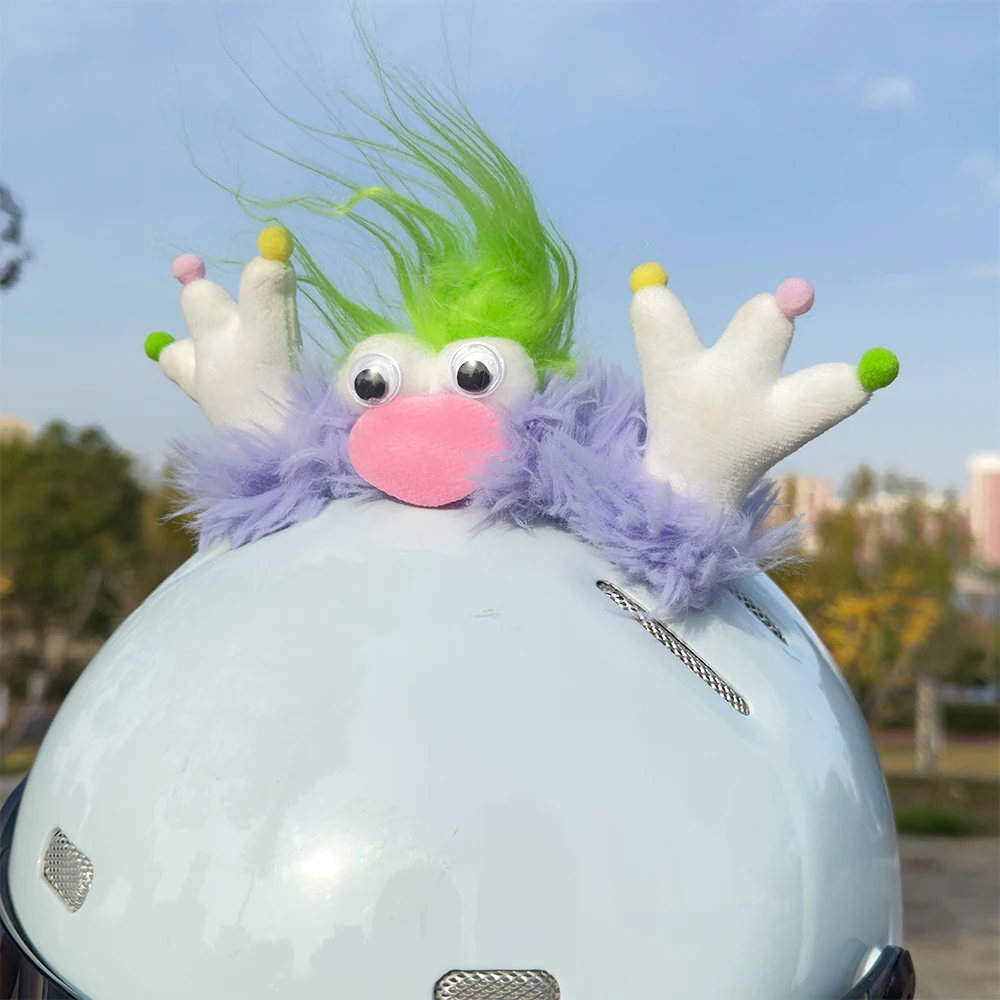 Winter funny ugly doll motorcycle electric bicycle helmet headwear cute girl dopamine cartoon plush helmet accessory투구 장식