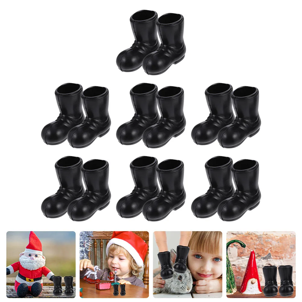 Black Santa Claus Christmas Boots Mini Shoes Model Dollhouse Accessories 7 Pairs Ornaments Manual Things Nativity