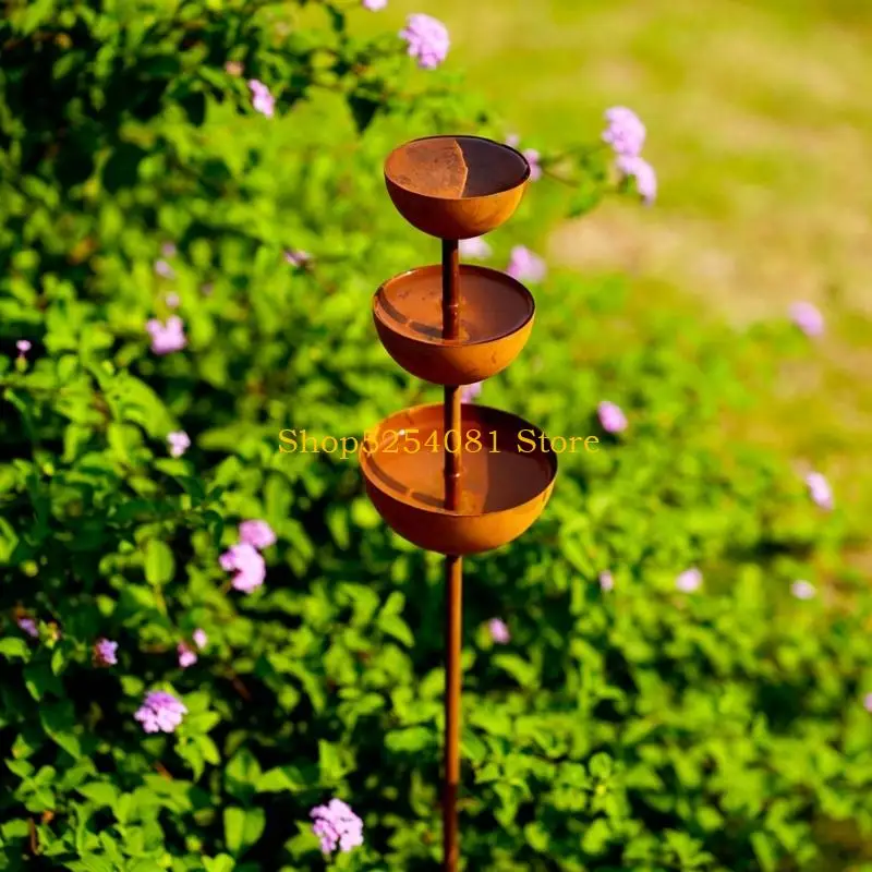 AXYC Iron Garden Rain Catching 3-Tiered Bowl Metal Bird Bath Garden Stake Decorative Bird Water Dispenser Courtyard