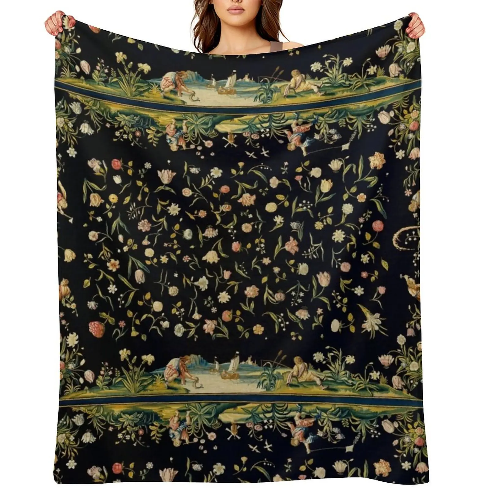 

Dark vintage floral Throw Blanket Flannels cosplay anime Decoratives Picnic Blankets