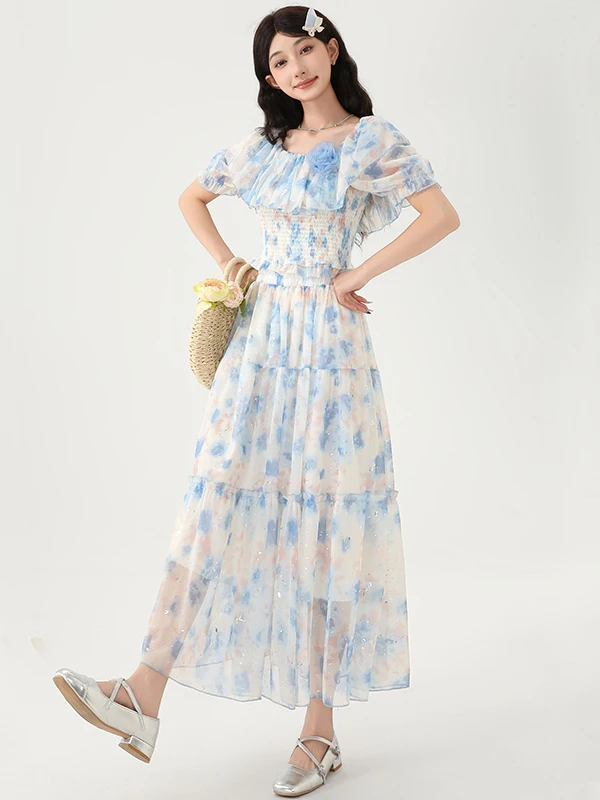 

Chic Floral Print Shirt And High Waist Half Skirt Two-Piece Set for Women Summer New Style Gentle First Love Design Anti-Wrinkle