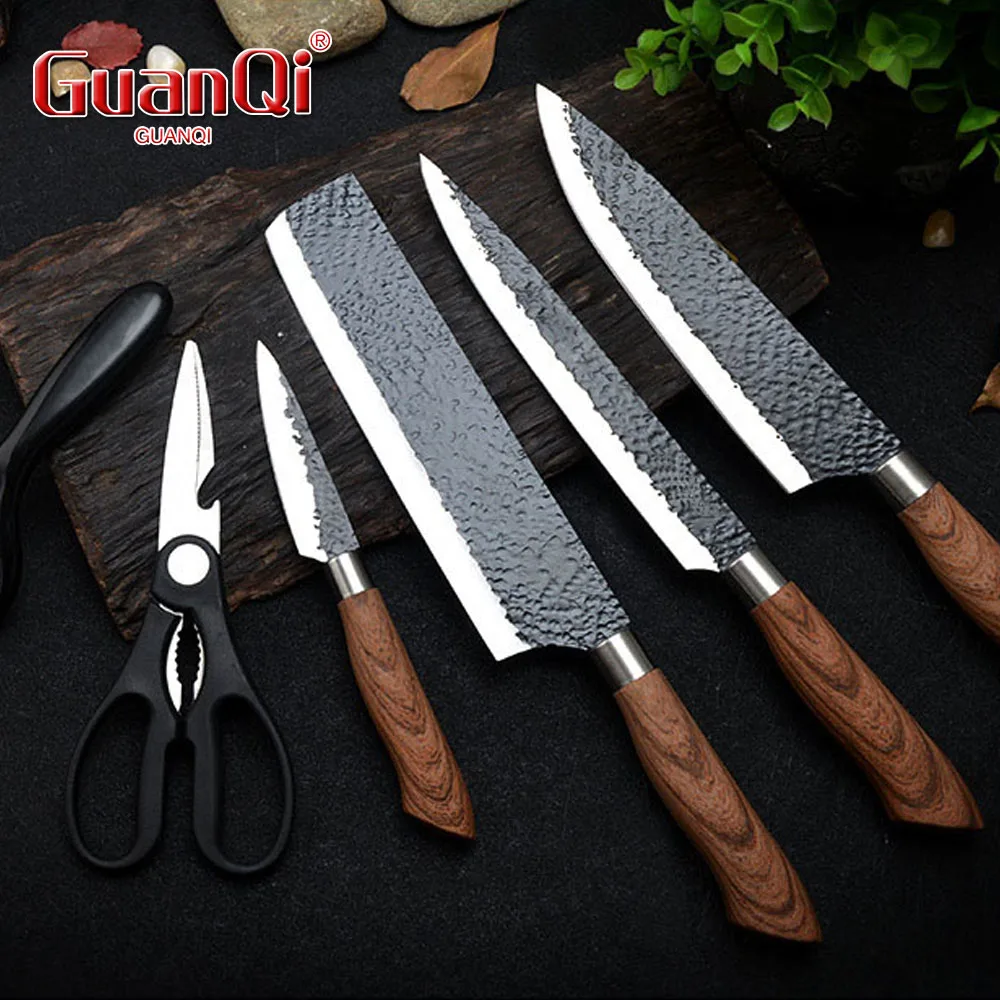 Chef Knives Set Forged Kitchen Knives Stainless Steel Scissors Ceramic Peeler Chef Slicer Nakiri Paring Knife Gift  Case