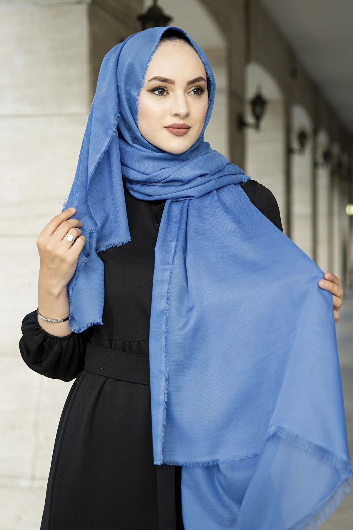 Cotton shawls-blue Winter Autumn 2021 Muslim Women Hijab headscarf islamic Turkey image 2