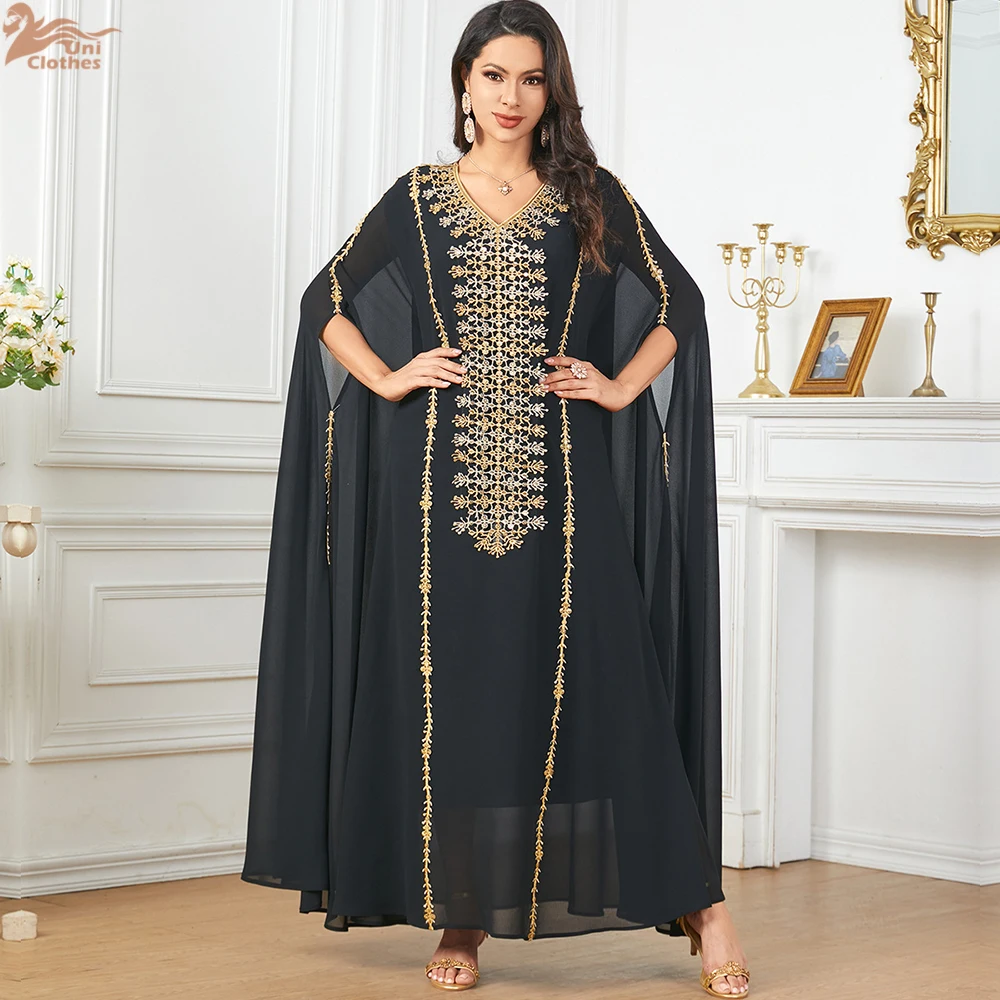 

Dubai Abaya Chiffon Evening Party Dress for Women Muslim Turkey Cloak Gown Eid Djellaba Caftan Marocain Kaftan Kebaya Jalabiya