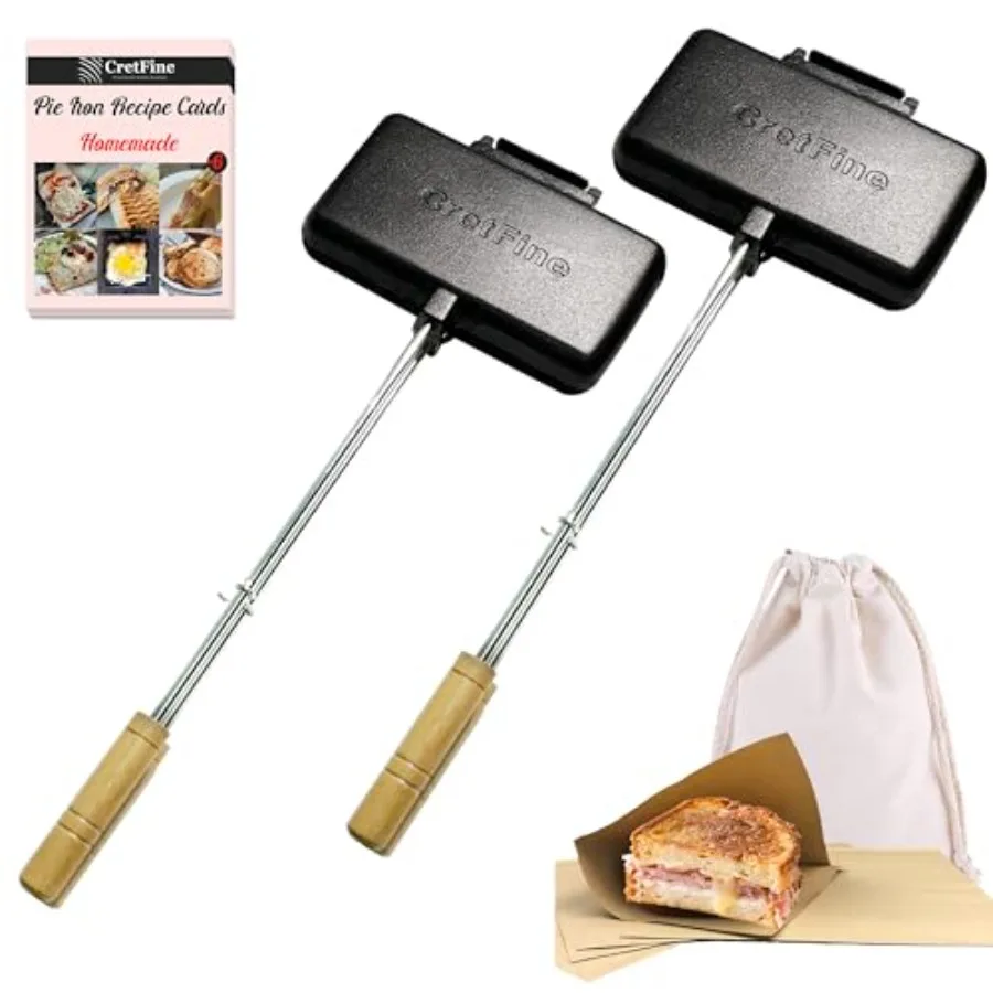 

Набор из 2 чугунных сэндвичниц Double Pie Irons для кемпинга с сумкой для хранения и рецептами, походная посуда для приготовления на костре