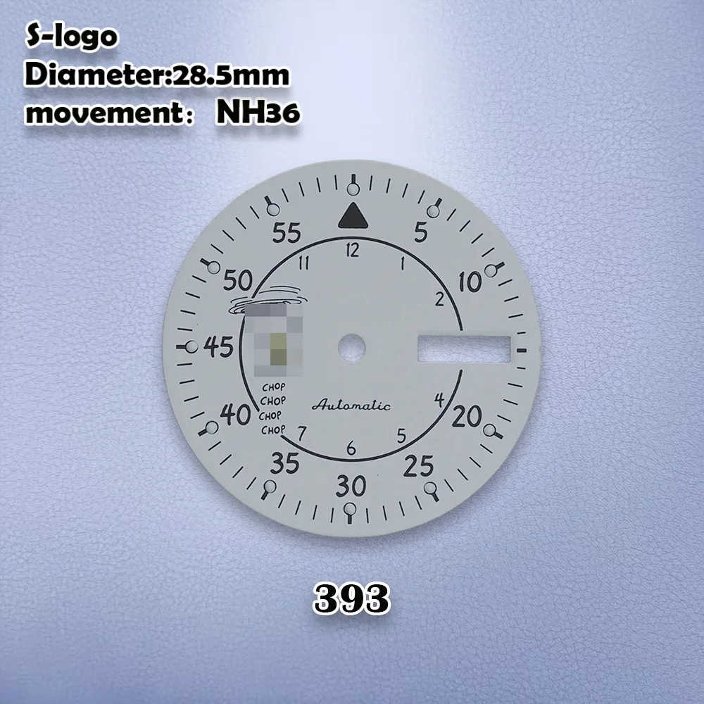 28.5 مللي متر S شعار NH36 الطلب السماء الزرقاء البصمة ولوح ركوب الأمواج للكلاب Skx007 الطلب مناسبة لحركة NH36 الأخضر المضيء